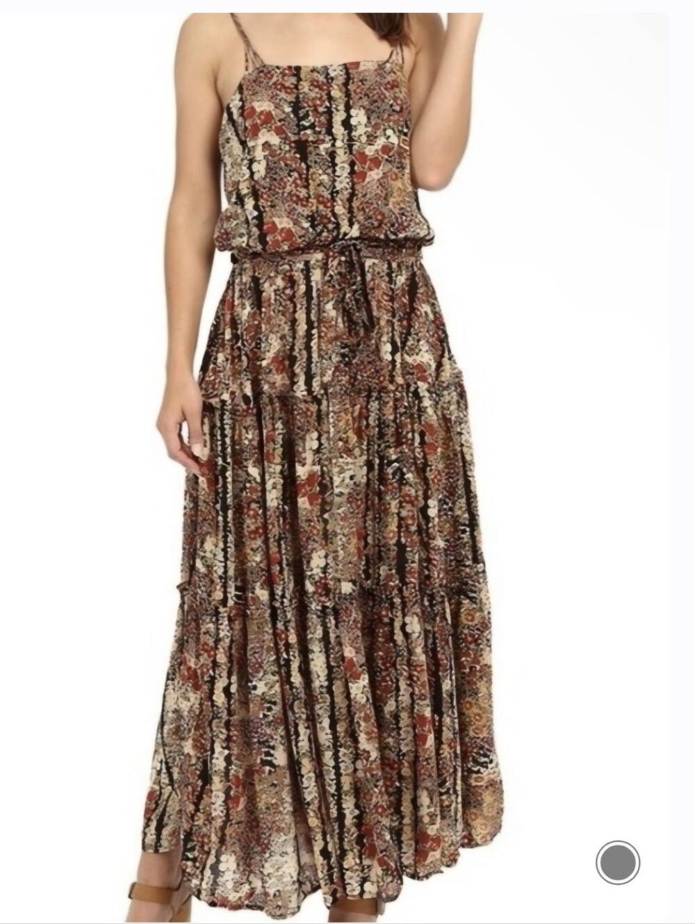 Free People Valerie Midnight Garden Boho Western Backless Tiered Maxi Dress XS